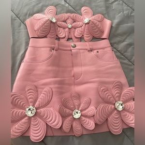 AREA
Mussel Flower Leather Bandeau Top and Skirt